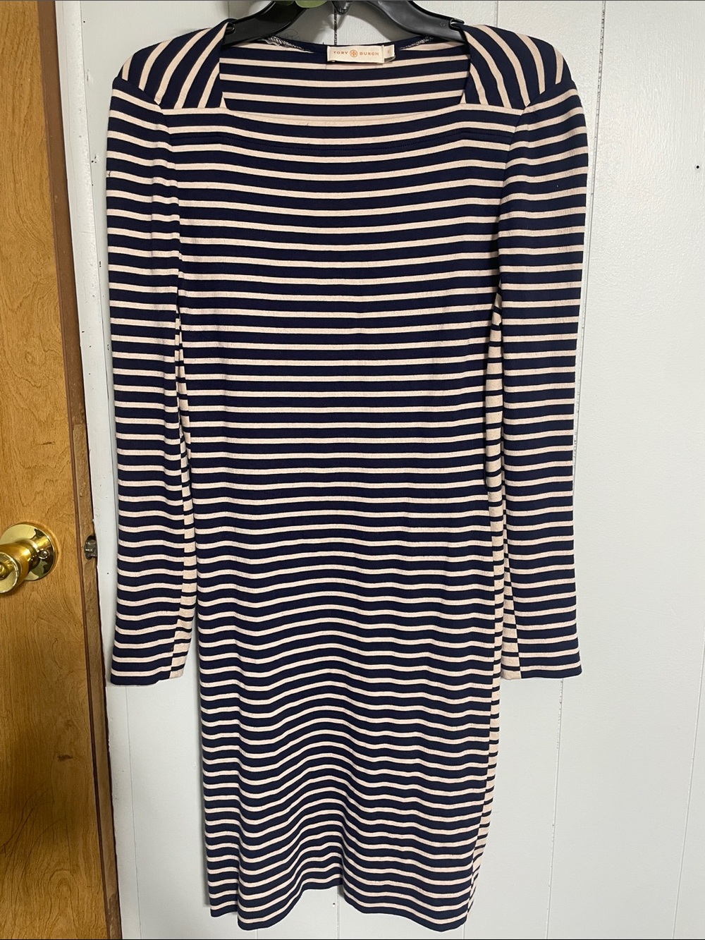 Tory Burch Navy and Cream Striped Midi Dress